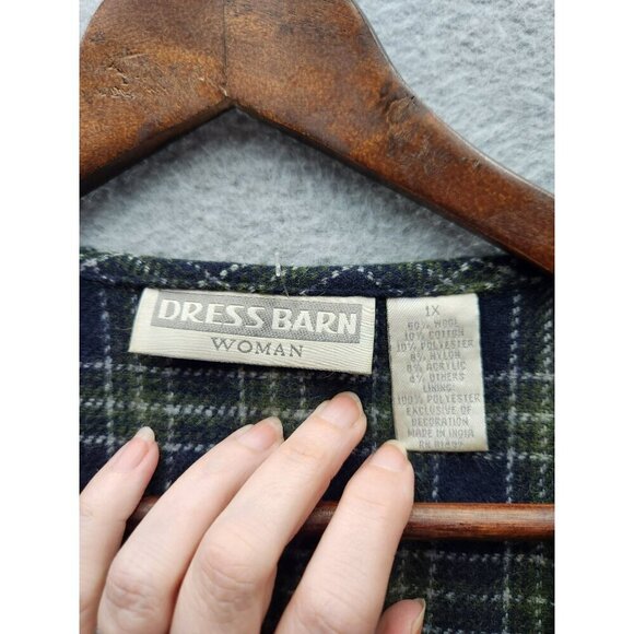Dress Barn Woman 1X Patchwork Wool Blend Plaid Vest Blue/Green Floral Embroidery - Picture 2 of 3